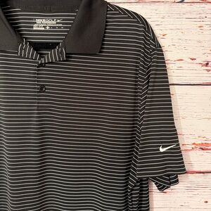 Nike Golf Dri-FIT Tour Performance Polo XL Black Striped Shirt Swoosh Classic